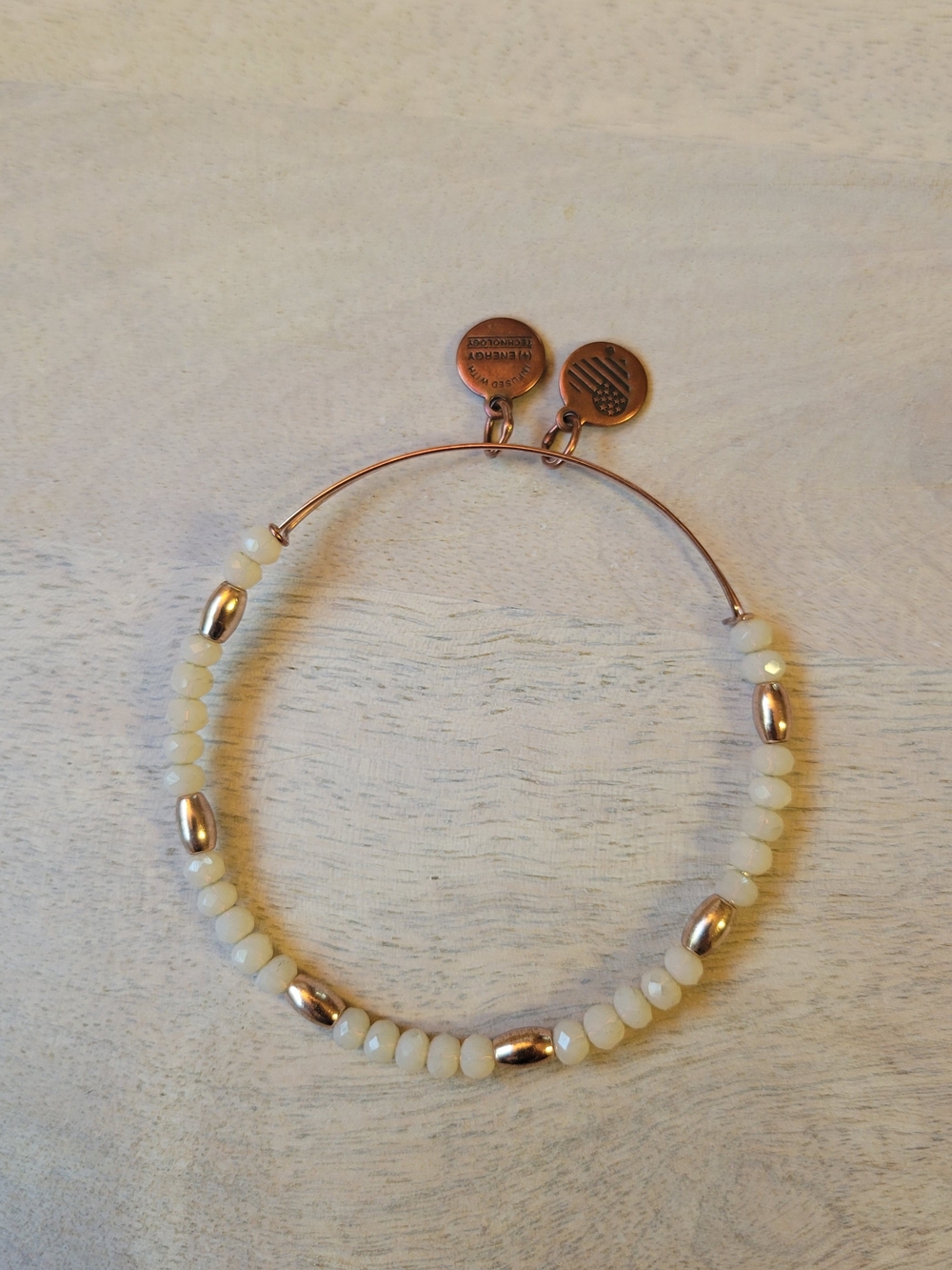 Alex and Ani Cream Beaded Bracelet with Rose Gold-Tone Accents